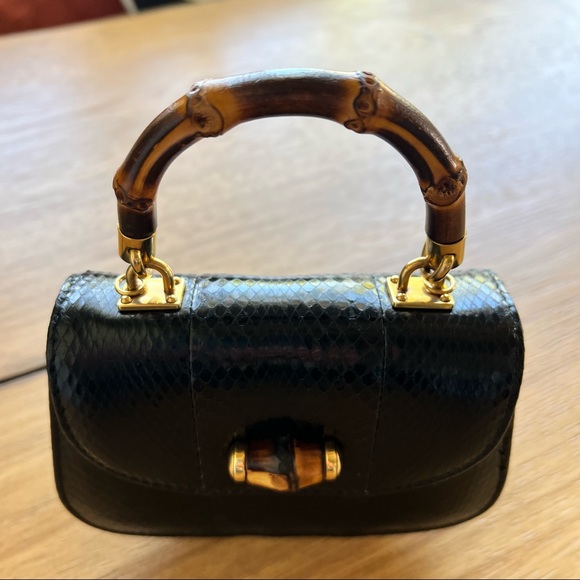 Gucci | Vintage 1947 Bamboo Mini Black Python Crossbody Two Way Chain Bag - Picture 11 of 17